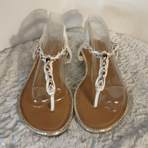 Forever Faux Leather & Gold Woman's Thong Sandals - Picture 1 of 7